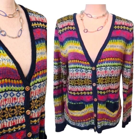VTG 90s Colorful Knit Striped Button Front Cardigan *fits like Med - Picture 1 of 12